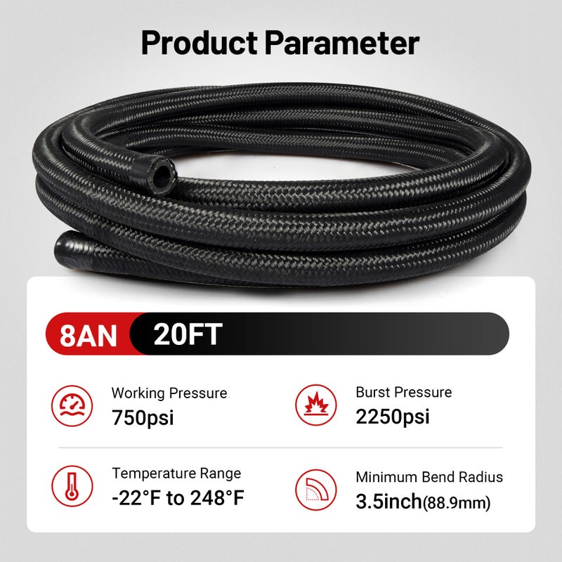 EVIL ENERGY 8AN Fuel Line Kit, 8AN Nylon Braided Fuel Line Hose Fitting Kit CPE 20FT Black - Image 4